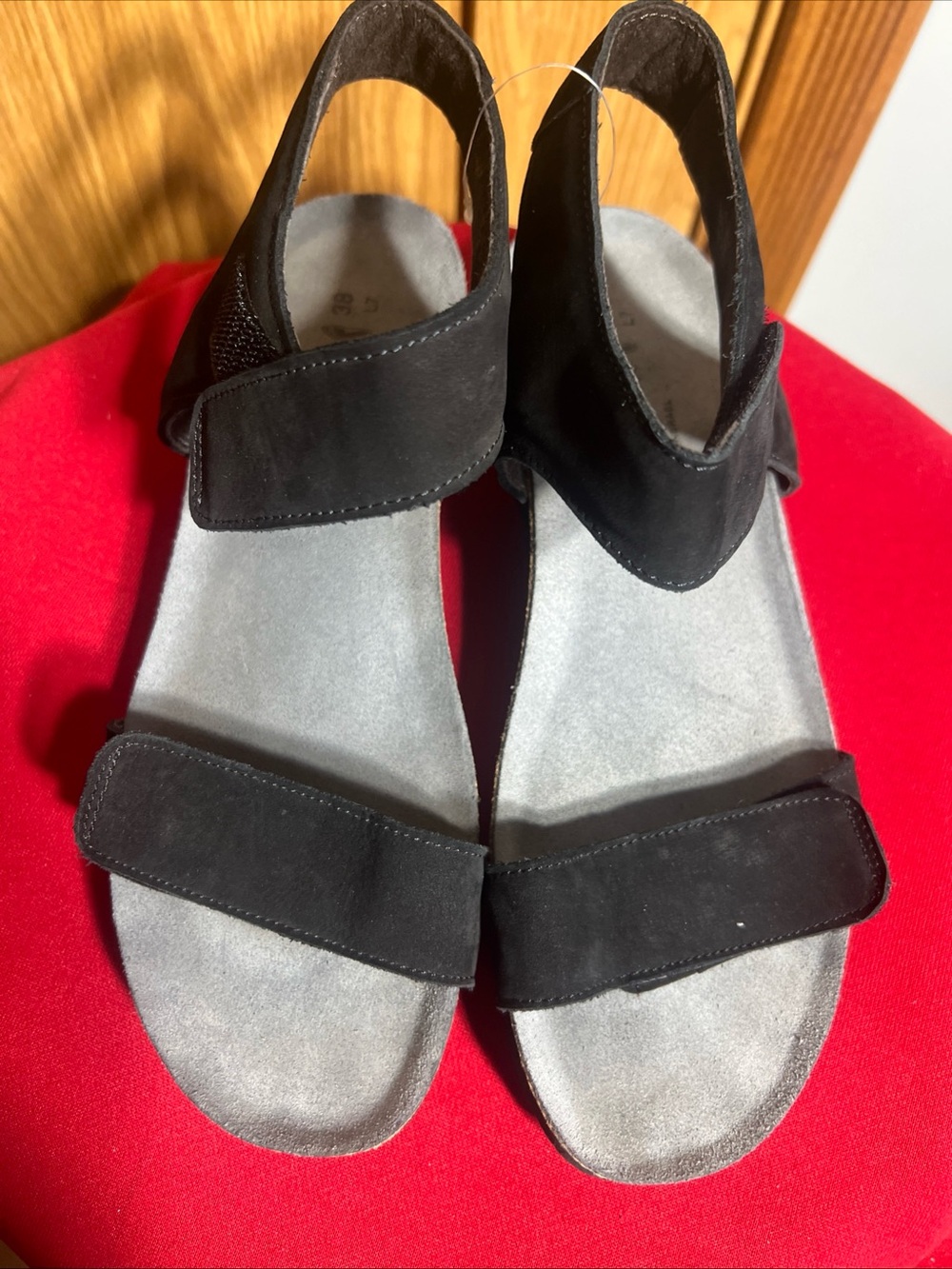 Naot Black Suede Velcro Strap Sandals